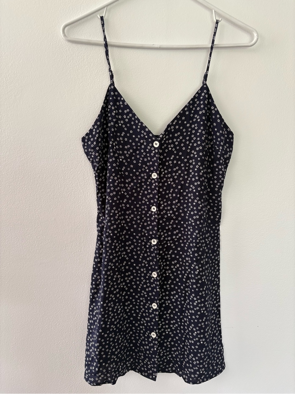 Navy Floral Button-Front Mini Dress